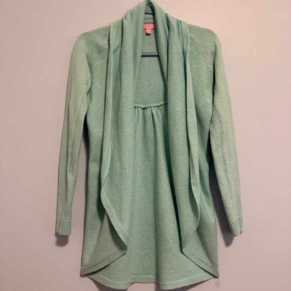 Lilly Pulitzer Hayden Aqua Boucle Cotton Cardigan‎ Oversized W/ Drape Collar XS - Picture 1 of 5